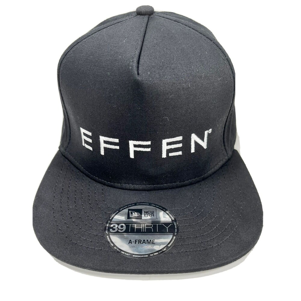 New Era Mens Black EFFEN 39Thirty Drink Responsibly Fitted Hat Size Small-Medium